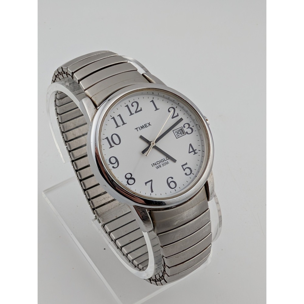 Timex Easy Reader Watch Mens Indiglo 35mm Case Stretch Band- New Battery